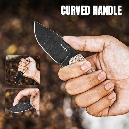 Kizer Beaver Fixed Blade Knife, D2 Steel, Brown Micarta, Black G10 Handle, EDC, Camping, Survival, Hunting