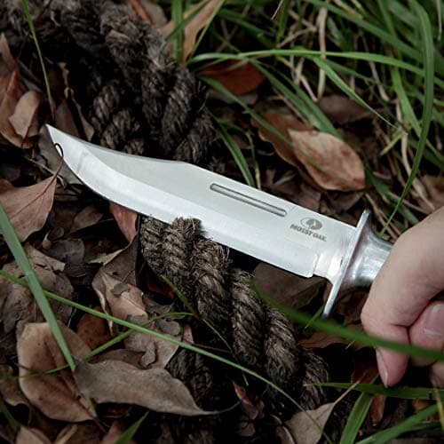 Mossy Oak Fixed Blade Bowie Knife, 2-Piece Hunting Knife with Leather Handle and Sheath