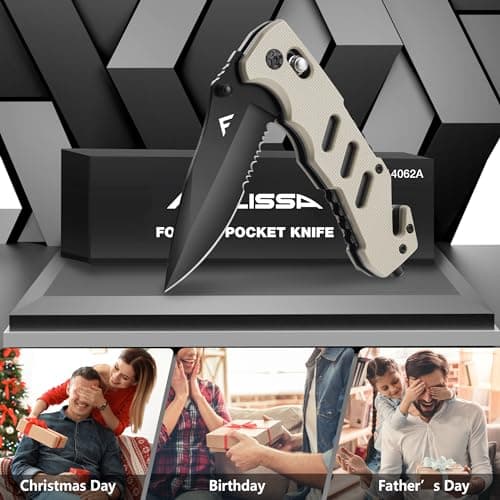 FLISSA Folding Pocket Knife: Clip, Glass Breaker, Seatbelt Cutter, Emergency Rescue Survival Knife
