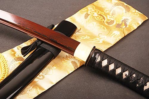 12 Inch Damascus Steel Roasted Red Tanto Sword Full Tang