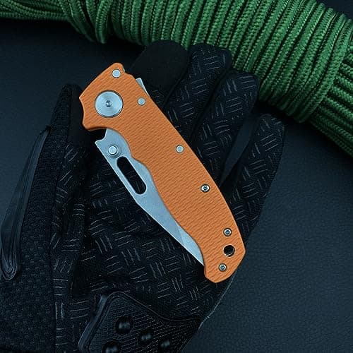 Shark-Lock AD20.5 Thumb-Assist Folder with 8Cr13MoV Blade, Orange Handle, for Camping and Hunting
