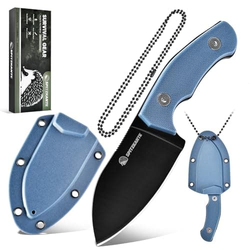 P-DA 5.5" Neck Knife, 2.8" 5Cr14MoV Stainless Steel, Mini EDC for Men, Green Sheath Included — D- Blue-Black