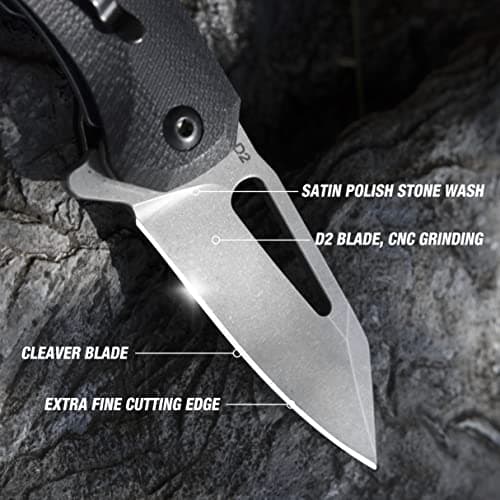 Flissa Mini Pocket Knife, 2.5" D2 Blade, G10 Handle, Black, EDC Knife for Outdoors