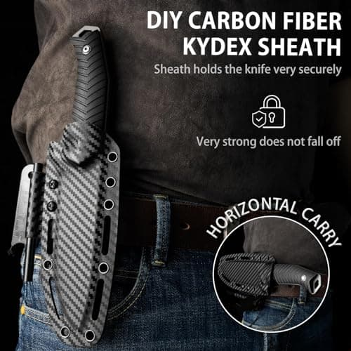 LOTHAR BAT Survival Knife with Fire Starter - D2 Steel Fixed Blade, G10 Handle, Tactical Camping & Bushcraft Knife with Kydex Sheath, Perfect Gift for Men