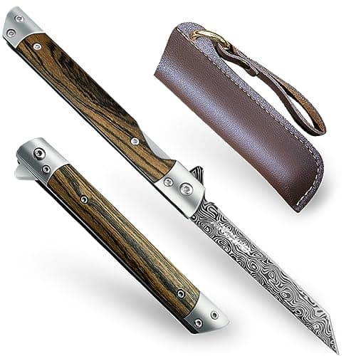 3.5 Inch Tanto Pocket Knife, Stainless Steel, Wooden Handle