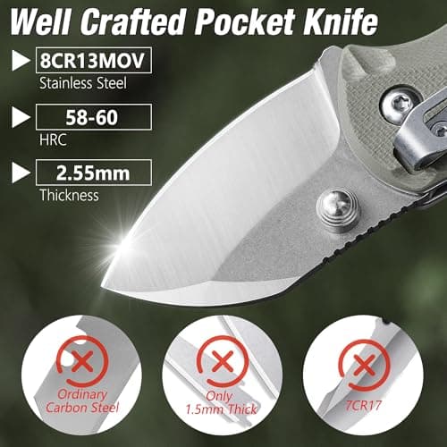 FLISSA Desert Tan 4" Utility Knife, 8Cr13MoV Blade, Liner Lock, EDCPocket KnifeClip&Bottle Opener
