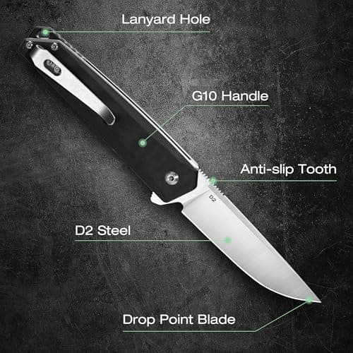 Mossy Oak 3.5-Inch D2 Steel Pocket Knife, Black Belt Clip (EDC)