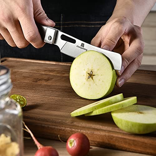 4.8" Sharp 440A Stainless Steel Folding Chef Knife with Wood Handle for Outdoor Cooking