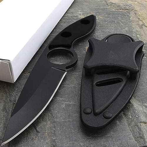 Omesio 6.69 Inch Tactical Mini Hunting Knife, Black EDC Outdoor Gift