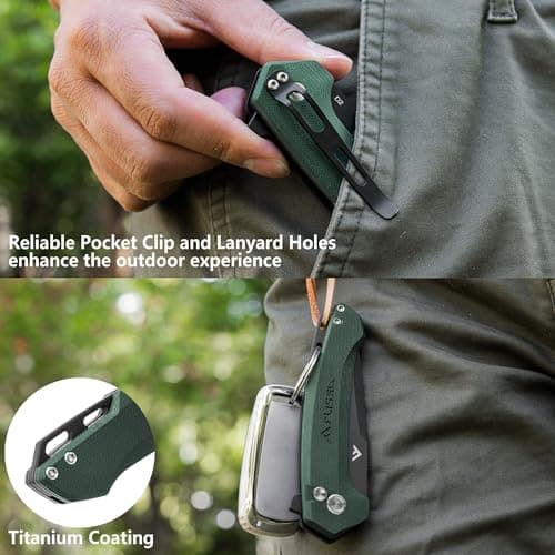 FLISSA Green Pocket Folding Knife with D2 Blade and G10 Handle