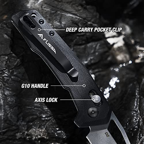 Flissa Pocket Knife, 3.25" D2 Blade, Axis Lock, G10 Handle, Black