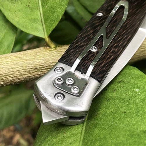 HUAAO Assisted Opening Knife, 440C Blade, Chicken-Wing Wood Handle, Deep CarryPocket Clip