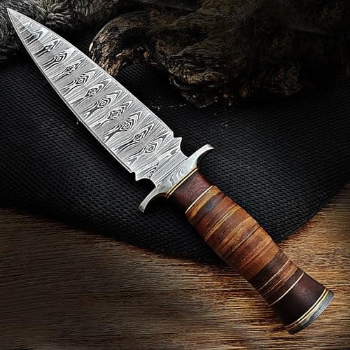 Premium Damascus Steel Dagger Knife - 13 Inches Fixed Blade for Survival & Hunting