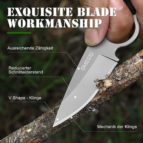 Omesio Tactical Survival Knife, Kydex Sheath, Full Tang, 2.68" Drop Point, G10 Handle, EDC Neck Knife, White