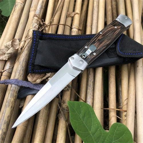 HUAAO Assisted Opening Knife, 440C Blade, Chicken-Wing Wood Handle, Deep CarryPocket Clip