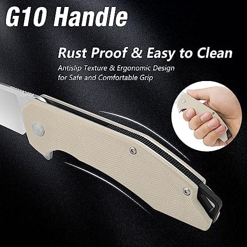 Flissa Brown Folding Tactical Knife, D2 Blade, G10 Handle, Liner Lock, EDC Knife