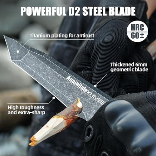 ZUNEOOTactical Survival Knife Kydex Sheath D2 Steel Full Tang Black
