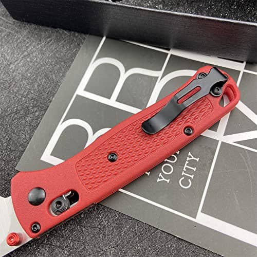 HUAAO Red Plain Edge Axis Lock Knife with Fiberglass Handle (Satin Finish)