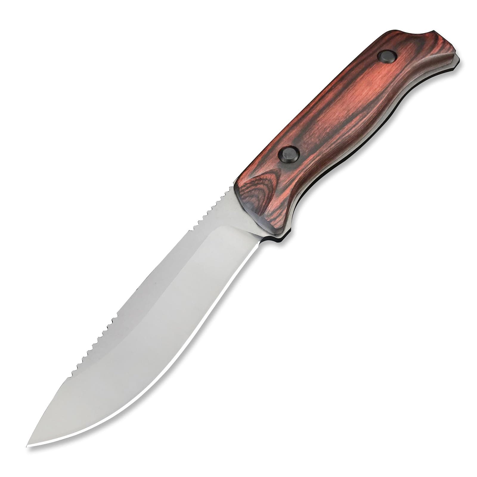 EDC Full Tang 440C Stainless Steel Knife, Wood Handle, Camping & Hunting (165g)