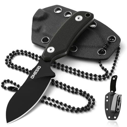 Omesio Full Tang Neck Knife, D2 Steel, G10 Handle, Kydex Sheath — C-Black Steel+ Black Handle