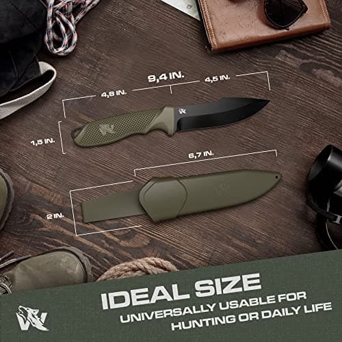 ODENWOLF Full Tang Survival Knife - D2 Steel Bushcraft and Camping EDC