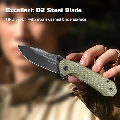 Rhino 0210 D2 Steel EDC Pocket Knife, Durable G10 Handle, Folding for Men, Camping & Hiking