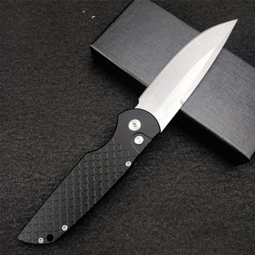 Tactical Response Men's Pocket Knife, 3.5" D2 Blade, Black Fish Scale Handle, Deep Carry Clip