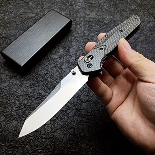 HUAAO 7.7in EDC Pocket Knife with 3.6in D2 Steel Blade and Carbon Fiber Handle for Outdoor Camping