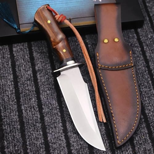 USA 440C Steel 10.5" Hunting Knife with Leather Sheath