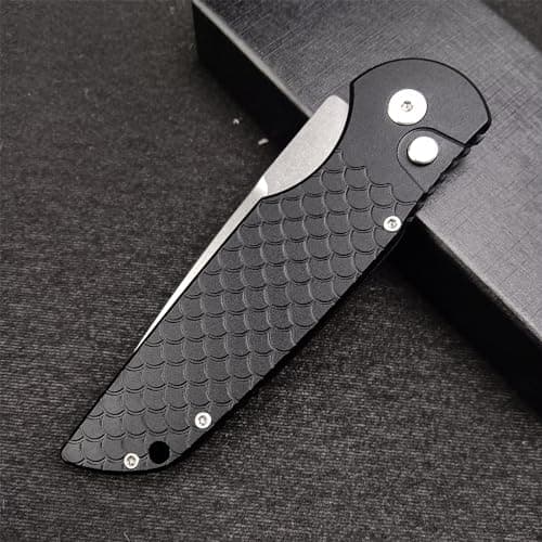 Tactical Response Men's Pocket Knife, 3.5" D2 Blade, Black Fish Scale Handle, Deep Carry Clip