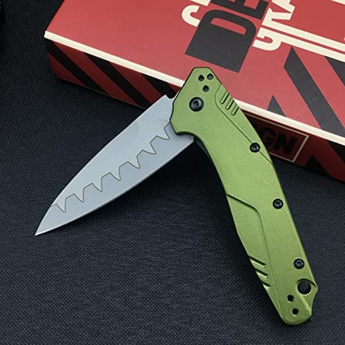 Olive Green Composite Steel Dividend Folding Knife with Liner Lock for Camping