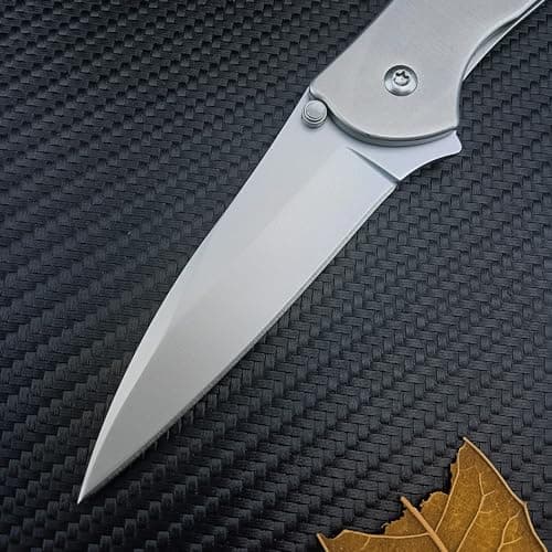 HUAAO Outdoor 3" Bead Blast Plain Blade Frame Lock Knife, Stainless Steel Handles, Reversible Pocketclip