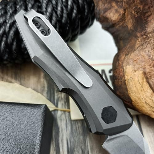 HUAAO Spring-Assisted Push Button Knife, 8Cr13Mov Hawkbill Blade, Gray Aluminum Handle