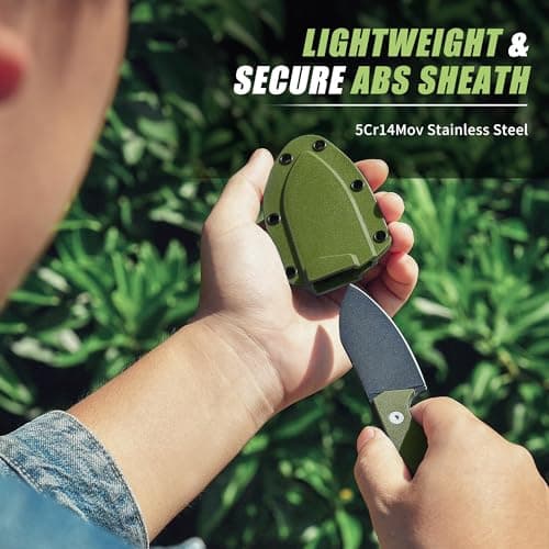 P-DA 5.5" Neck Knife, 2.8" 5Cr14MoV Stainless Steel, Mini EDC for Men, Green Sheath Included