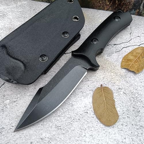 8Cr13Mov Full Tang Survival Knife, Kydex Sheath, Outdoor Hunting Knife (Black) — black-03
