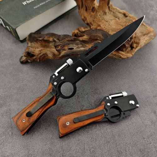 AK47 Assisted Opening Knife with LED Light, 3.7" 5Cr15 Steel Blade, Outdoor Gift for Men