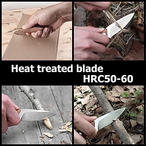 DURATECH Compact 6-inch Neck Knife with Wood Handle & Sheath, EDC, Outdoor, Camping, Hiking