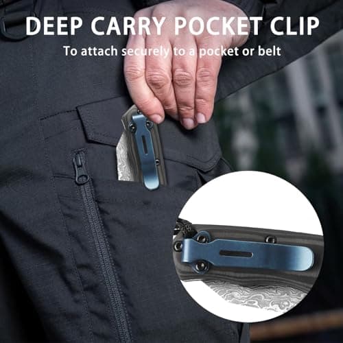 Axis Lock Folding Knife with Black Carbon Fiber, 2.4" Damascus Blade, Perfect for Camping and Everyday Use
