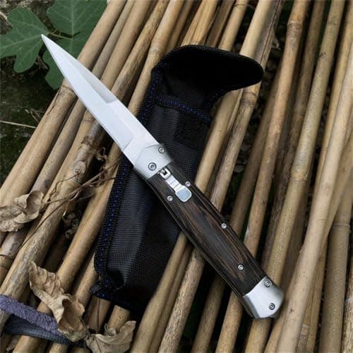 HUAAO Assisted Opening Knife, 440C Blade, Chicken-Wing Wood Handle, Deep CarryPocket Clip