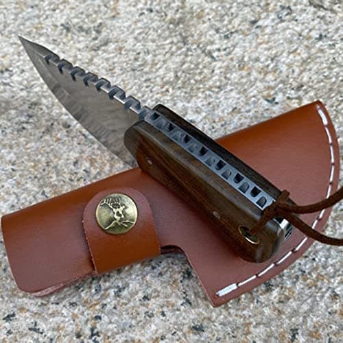 HUAAO Mini Fixed Blade Cleaver Knife, 2.7" 7Cr13MoV Steelblade, Wood Handle