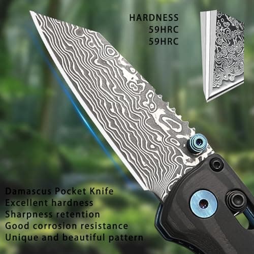Axis Lock Folding Knife with Black Carbon Fiber, 2.4" Damascus Blade, Perfect for Camping and Everyday Use