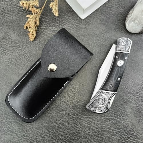 D2 Steel Blade Folding Knife with Micarta Handle (Black)