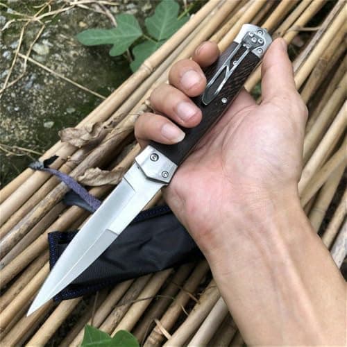HUAAO Assisted Opening Knife, 440C Blade, Chicken-Wing Wood Handle, Deep CarryPocket Clip