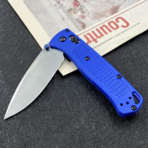 HUAAO Blue Satin Plain Edge Fiberglass Handle Axis Lock Knife with Belt Clip
