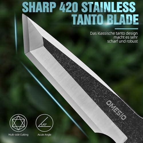 Omesio Tanto Fixed Blade Knife with Kydex Sheath, Outdoor Survival Gift for Men