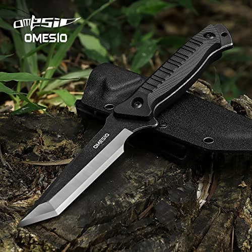 Omesio Tanto Fixed Blade Knife with Kydex Sheath, Outdoor Survival Gift for Men