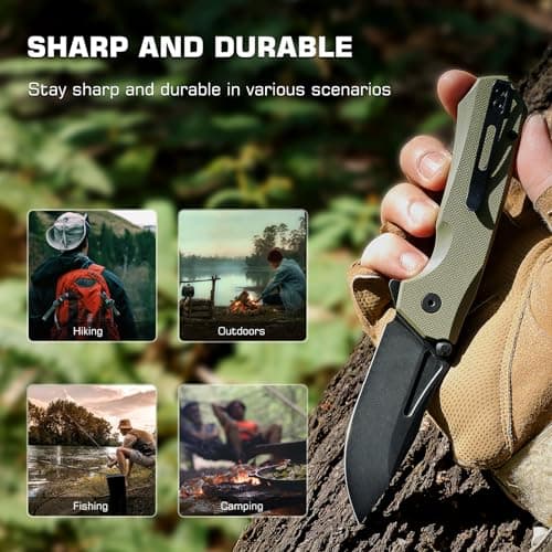 Rhino 0210 D2 Steel EDC Pocket Knife, Durable G10 Handle, Folding for Men, Camping & Hiking