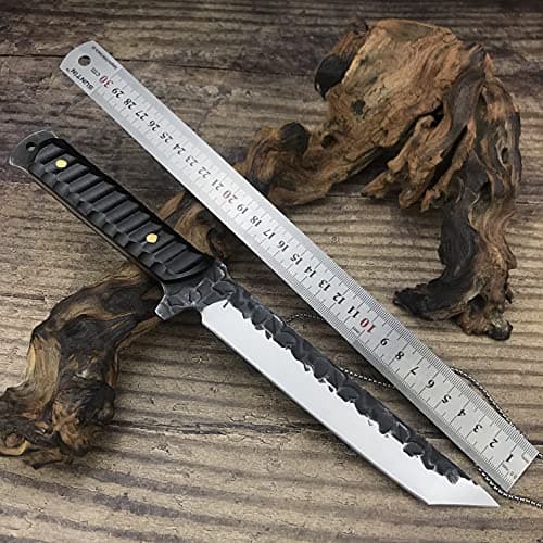 HUAAO 11.6" Katana Tanto Knife, Ebony Handle, Hunting and Camping