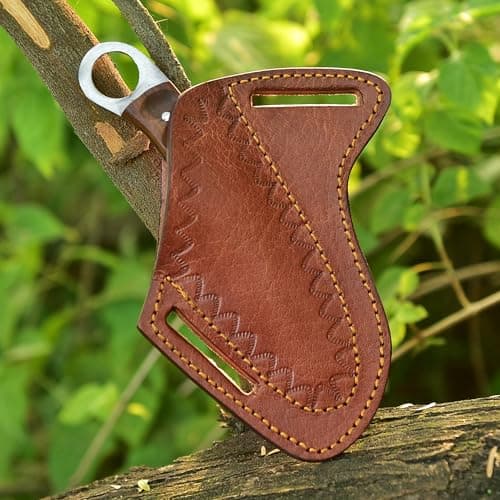 8-Inch Carbon Steel Forge Tracker Knife - Bushcraft Hunting Skinning Knife with Leather Sheath
