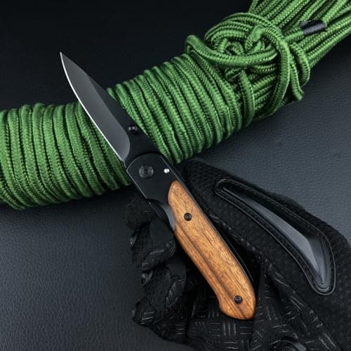 HUAAO Assisted Opening 7in Folding Knife, 5Cr13Mov Wood Blade, EDCPocketclip